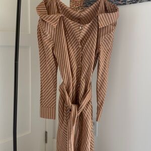Maje Brown Striped Long Sleeve Dress